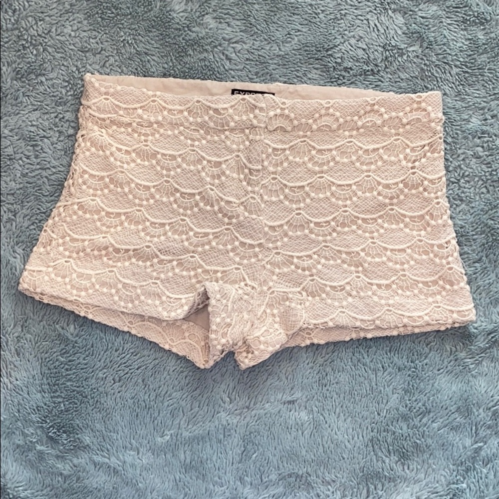Cream and “Greige” Crocheted Shorts by EXPRESS